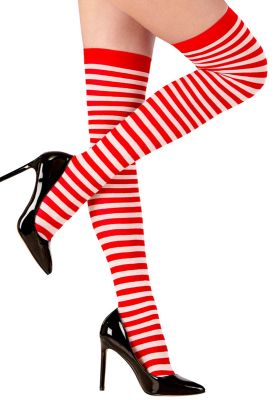 Pończochy W Paski Czerwone